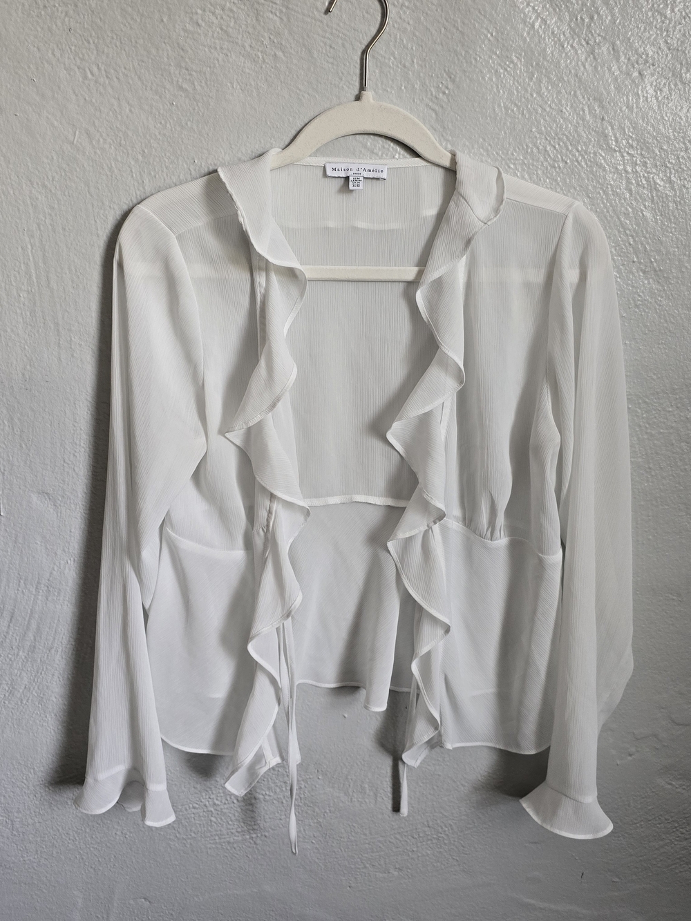 White Ruffle Open-Front Blouse